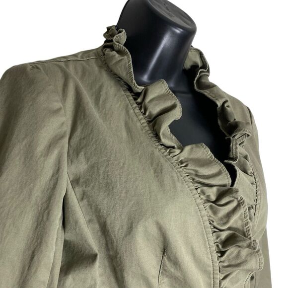 Talbots Blazer Jacket 2 Petite Ruffle Neck Twill Preppy Office Siren Olive Green - Picture 14 of 14